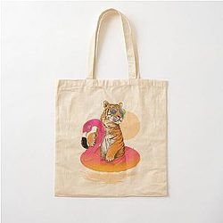 Chillin Flamingo Tiger Cotton Tote Bag