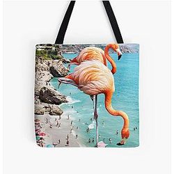 Flamingos on the Beach Wildlife Birds Nature Flamingo Fantasy Summer Photography Tote Bag