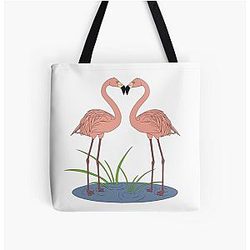 Flamingo Heart Over Print Tote Bag