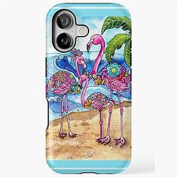 The Flamingo Family at the Beach iPhone Case