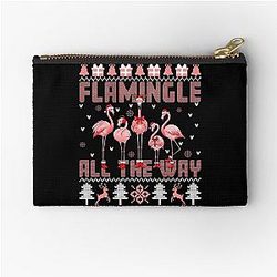 Pink Flamingo Festive Flamingos Winter Holiday Zipper Pouch