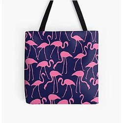 Pink Navy Flamingo Print All Over Tote Bag