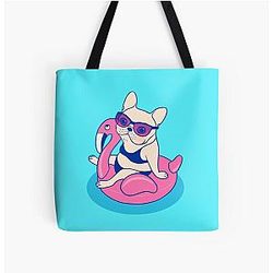Frenchie enjoys Summer on Flamingo Pool Bag