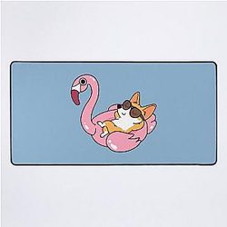 Corgi Flamingo Pool Float Summer Desk Mat