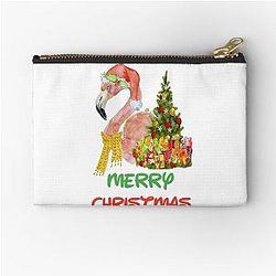 Merry Christmas Flamingo Zipper Pouch