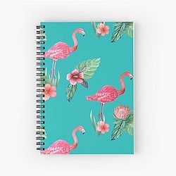 Pink Flamingo watercolor tropical flower garden on teal painted watercolor Notebook