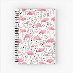 Pink Flamingos and Floral Spiral Notebook