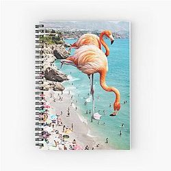 Flamingos on the Beach, Wildlife Birds Nature Flamingo Fantasy Summer Photography Spiral Notebook