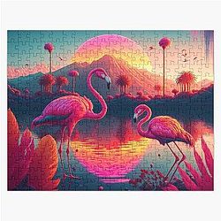 Retro Flamingos in the Sun Jigsaw Puzzle