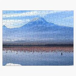 Cute View Of Mt. Kilimanjaro On a Lake With Flamingos Jigsaw Puzzle