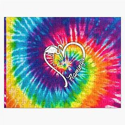 Flamingo Tie Dye Heart Jigsaw Puzzle
