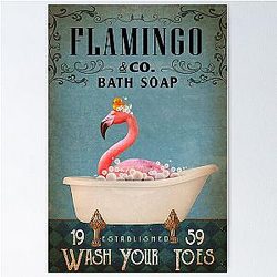 Bathroom Flamingo Vintage Retro Decor Poster