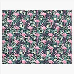 Flamingo Tropical White Flowers Jigsaw Puzzle