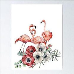 Watercolor Pink Flamingo Poster