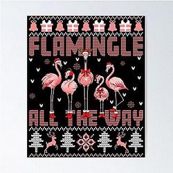 Pink Flamingos Winter Holiday Poster