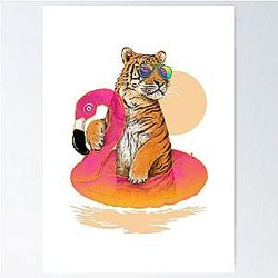 Chillin Flamingo Tiger Poster