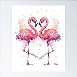 Pink Flamingo Watercolor Flamingos Poster