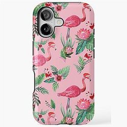 Christmas Flamingo Santa on Pink Tropical with Candy Cane iPhone Tough Case