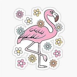 Cute Pink Flamingo Groovy Flower Power Design Sticker