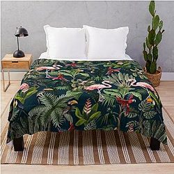 Jungle pattern with toucans, flamingos, and parrots Throw Blanket
