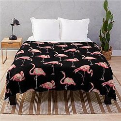 Flamingo Pattern Black Throw Blanket