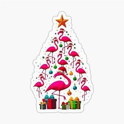 Pink Flamingo Christmas Tree Holiday Decor Sticker
