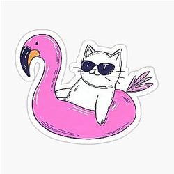 Cool cat on a flamingo sticker