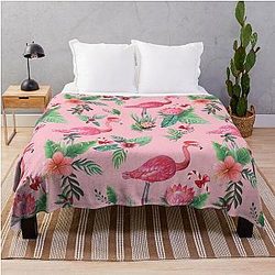 Christmas Flamingo Santa on Pink with candy canes Tropical Christmas Throw Blanket