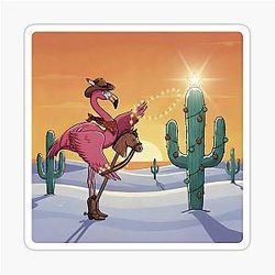 Cowboy Flamingo Desert Christmas Party Sticker