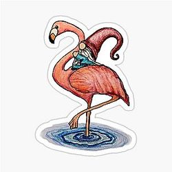 Flamingo riding Gnome Sticker