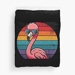Cool Retro Flamingo in Sunglasses 70s-80s-90s Funny Flamingo Duvet Cover