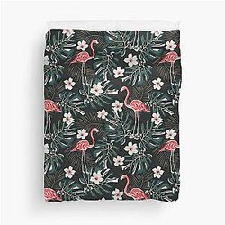 Flamingo Palm Plumeria Duvet Cover