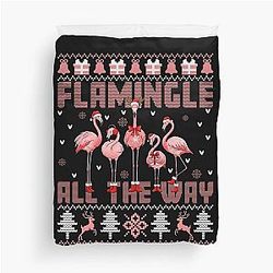 Pink Floral Flamingo Winter Duvet Cover