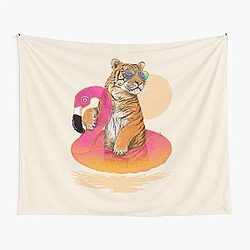 Chillin' Flamingo Tiger Tapestry