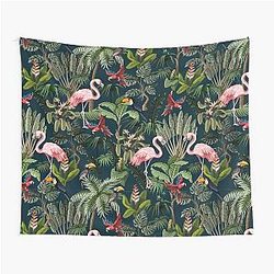 Jungle pattern with flamingo and parrot tapestry