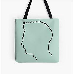 Depeche Mode Andy Fletcher profile black outline blue background All Over Print Tote Bag