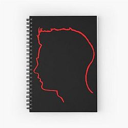Depeche Mode Andy Fletcher profile with red outline on black background Spiral Notebook