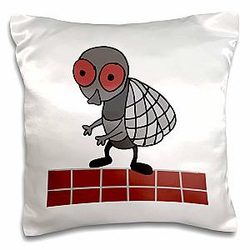 3dRose Cute Fly on the Wall Satire Cartoon Pillow Case
