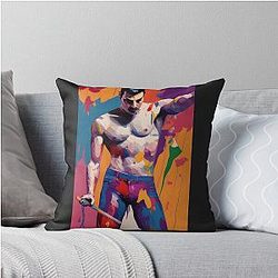 Shirtless Freddie Mercury Digital Oil Painting Throw Pillow