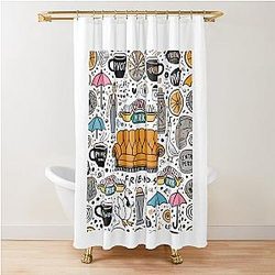Friends TV Show Doodle Collage Central Perk Shower Curtain