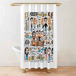Friends TV Show Iconic Moments Doodle Art Shower Curtain