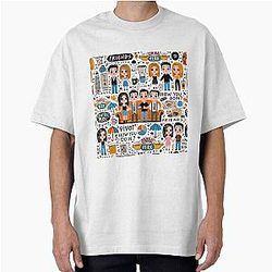 Friends TV Show Iconic Moments Doodle Art Oversized T-Shirt