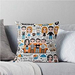 Friends TV Show Iconic Moments Doodle Art Throw Pillow