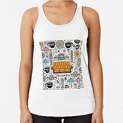 Friends TV Show Doodle Collage Central Perk Vibes Racerback Tank Top