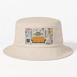 Friends TV Show Doodle Collage Central Perk Vibes Bucket Hat