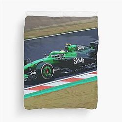 Gabriel Bortoleto racing his 2025 F1 car at Suzuka during the Japanese Grand Prix watercolor Duvet Cover