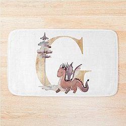 Watercolor Letter G with dragon. Bath Mat