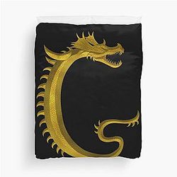 Letter of the Dragonfont Initial Capital Monogram Dragon Duvet Cover