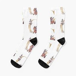 Watercolor letter G with dragon socks