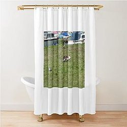 Grey geese on the river bank shower curtain
